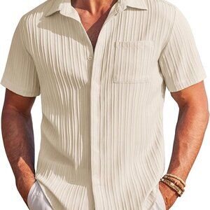 Coofandy Beige Button-Up Shirt - XXL